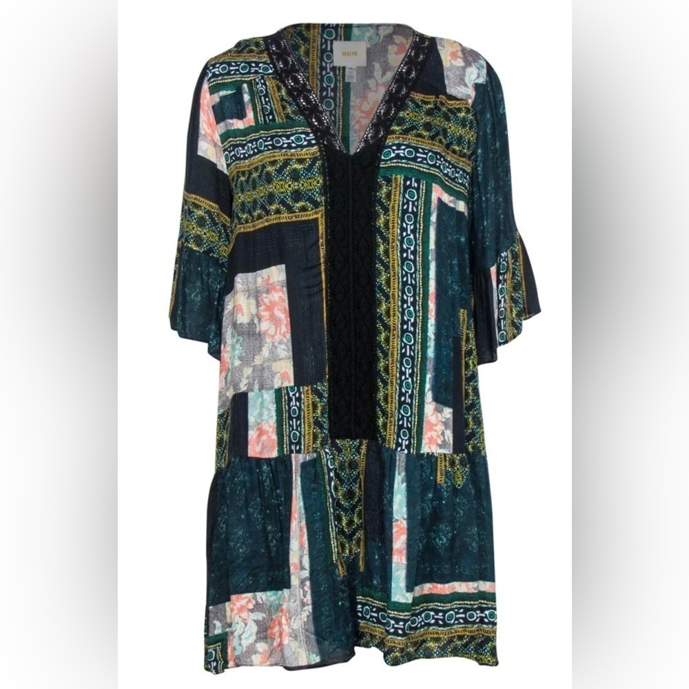 Maeve Anthropologie Peasant Patchwork Mixed Pattern Lace Detail Dress Size Small